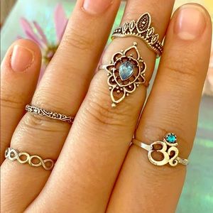 Bohemian style silver midi rings